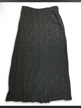 Vintage 90s Carol Little Maxi Skirt Black Rayon Floral Damask Grunge Minimalist